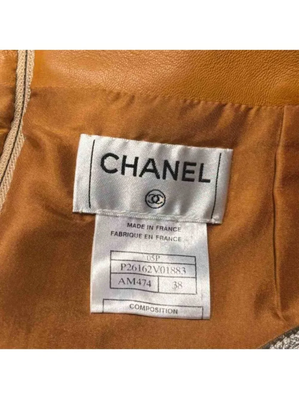 Chanel Leather Skirt Tight Lambskin Knee Length 38 Gold